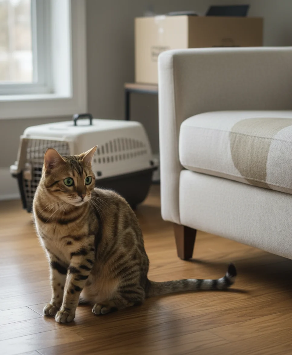 La propreté du chat bengal : chat bengal qui fait pipi sur le canapé