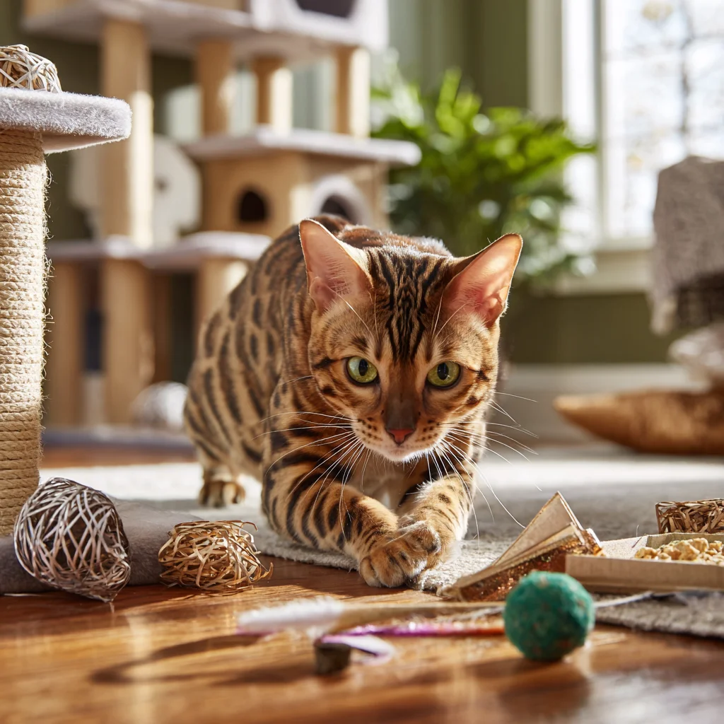 chat bengal qui joue dans un appartement