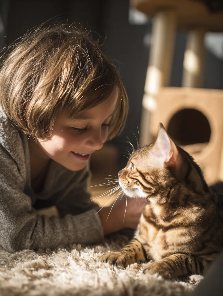 chat bengal appartement avec un petit enfant